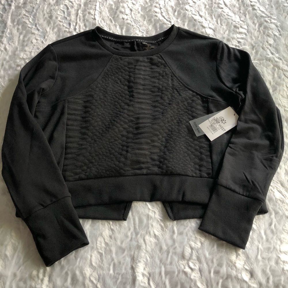 Nine West Black Active Slightly Cropped Sweatshirt Size M NWT